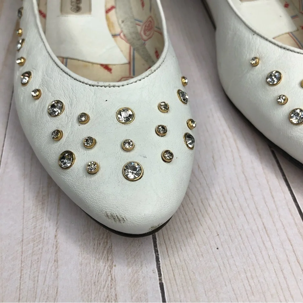 El Vaquero Vintage Rhinestone Studded Leather White Flats/Low Heels Sz 38 - Picture 8 of 14
